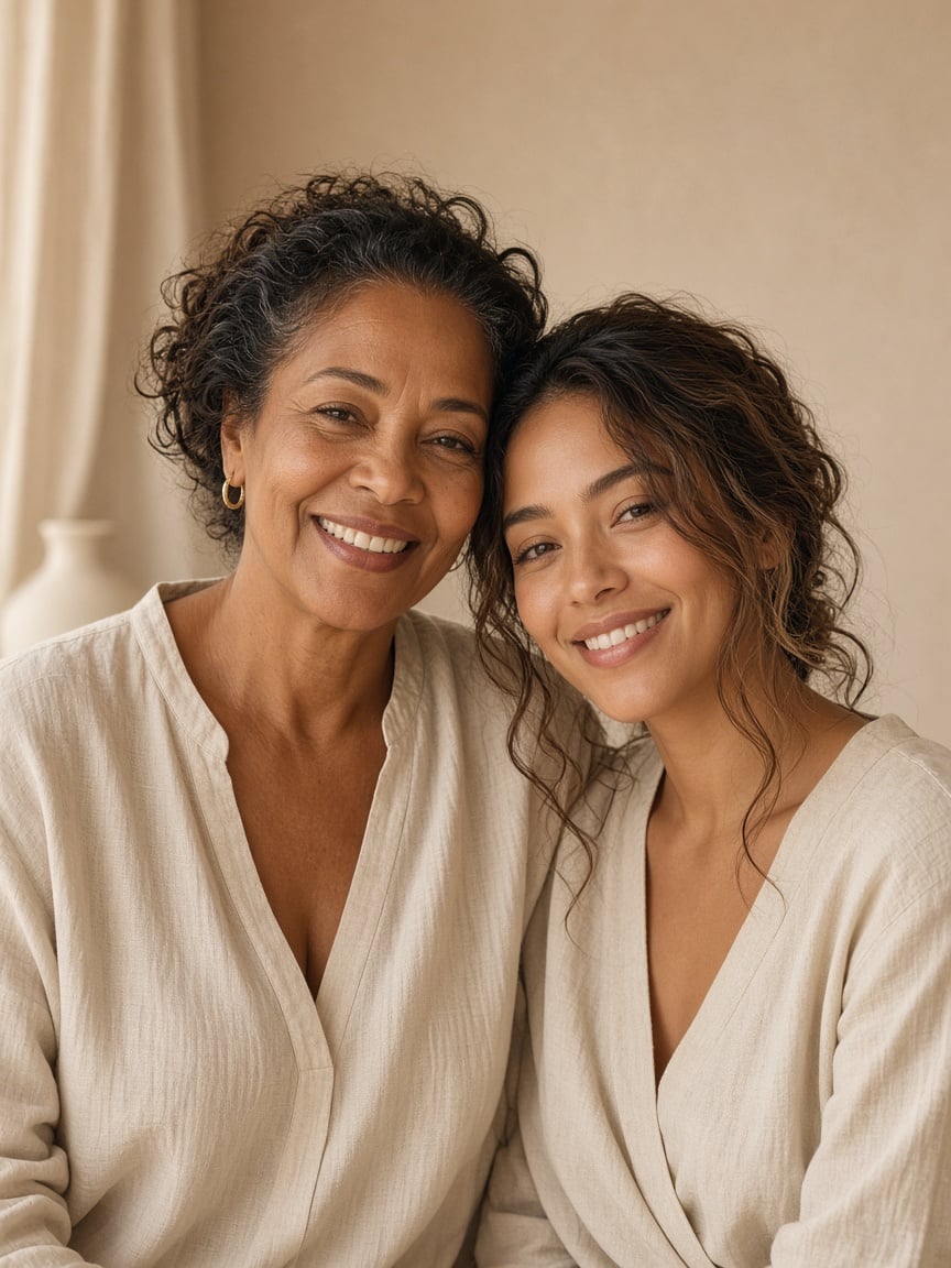 Two women smiling together
