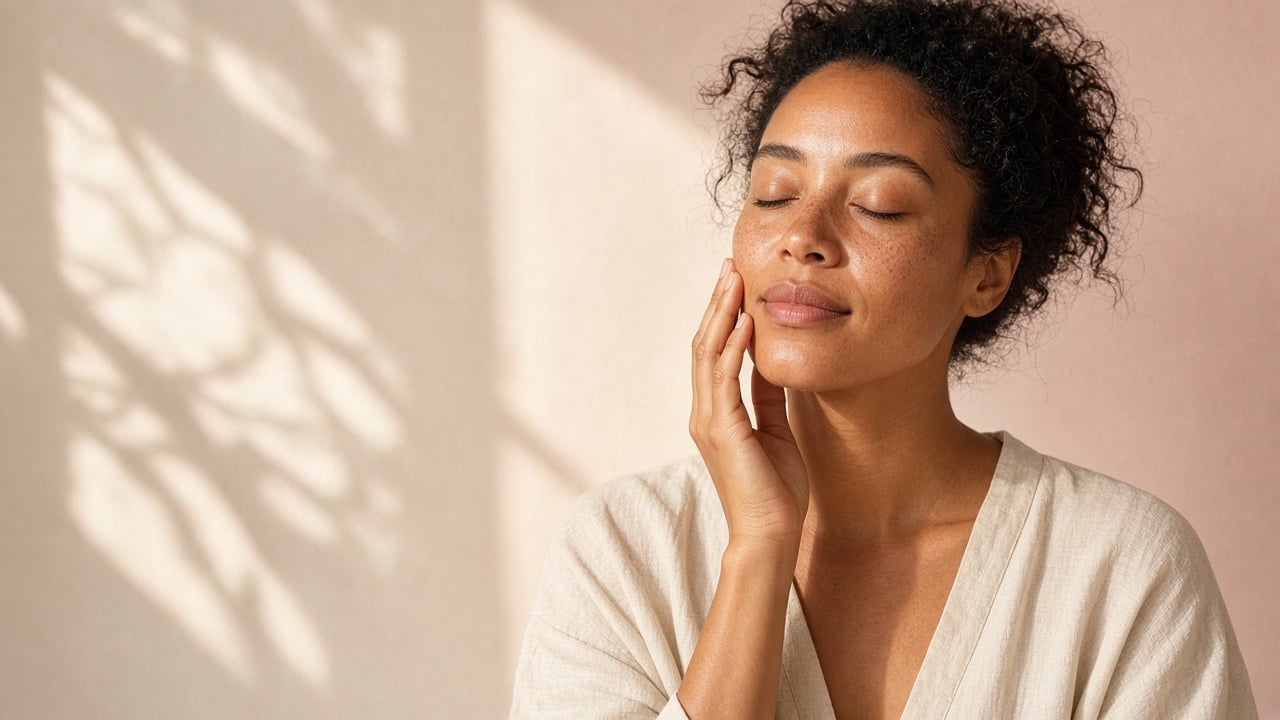 Woman enjoying a calm skincare moment